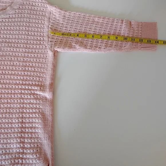 Talbots Cotton Blend Basket Weave Knit 3/4 Sleeve Pastel Pink Sweater Sz Medium - Picture 16 of 17